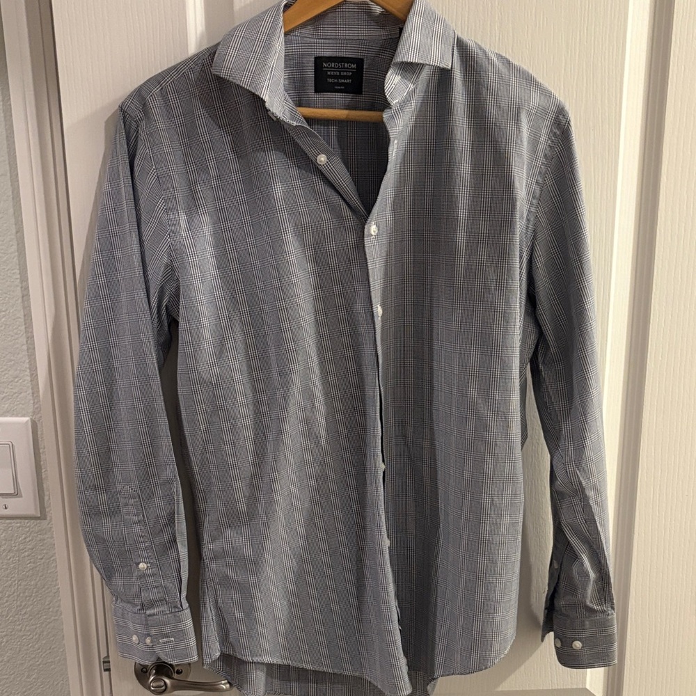 Nordstrom Men's Light Gray Plaid Dress Shirt